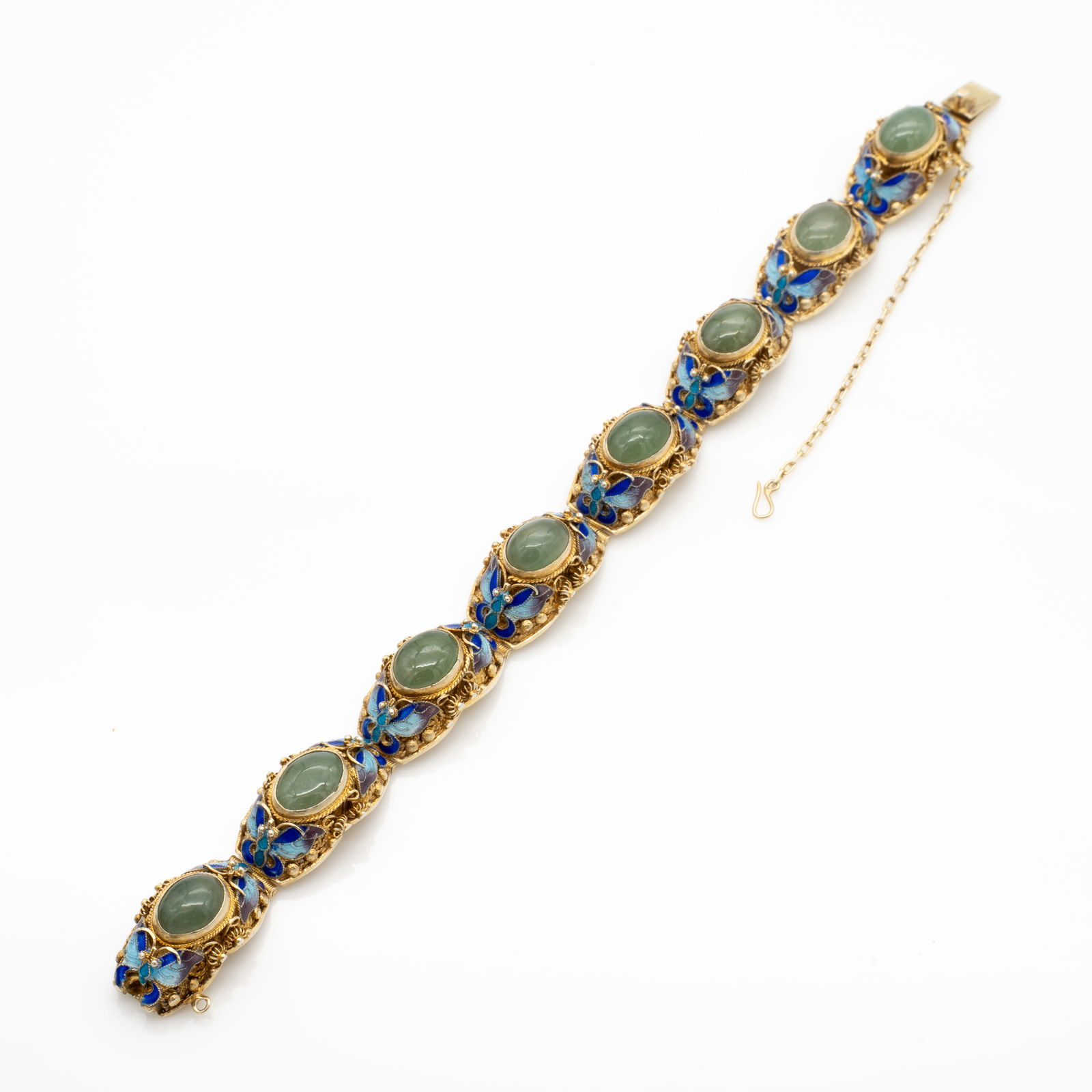 Chinese Silver Gilt Filigree Jade Bracelet (1 of 3)