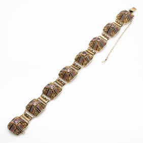 Chinese Silver Filigree, Enamel and Tourmaline Bracelet
