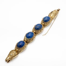 Chinese, Lapis and Silver Filigree Bracelet