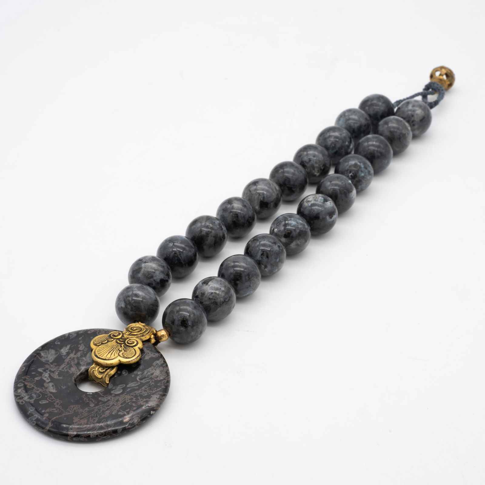 Carved Chinese Hardstone Bi Disc Pendant Necklace (1 of 3)