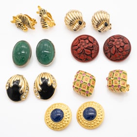 Vintage Earring Lot of 7 incl. Ciner, MFA, Zebra, and Joan Rivers