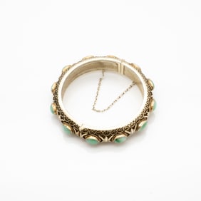 Chinese Silver Filigree Jade Bracelet Bangle