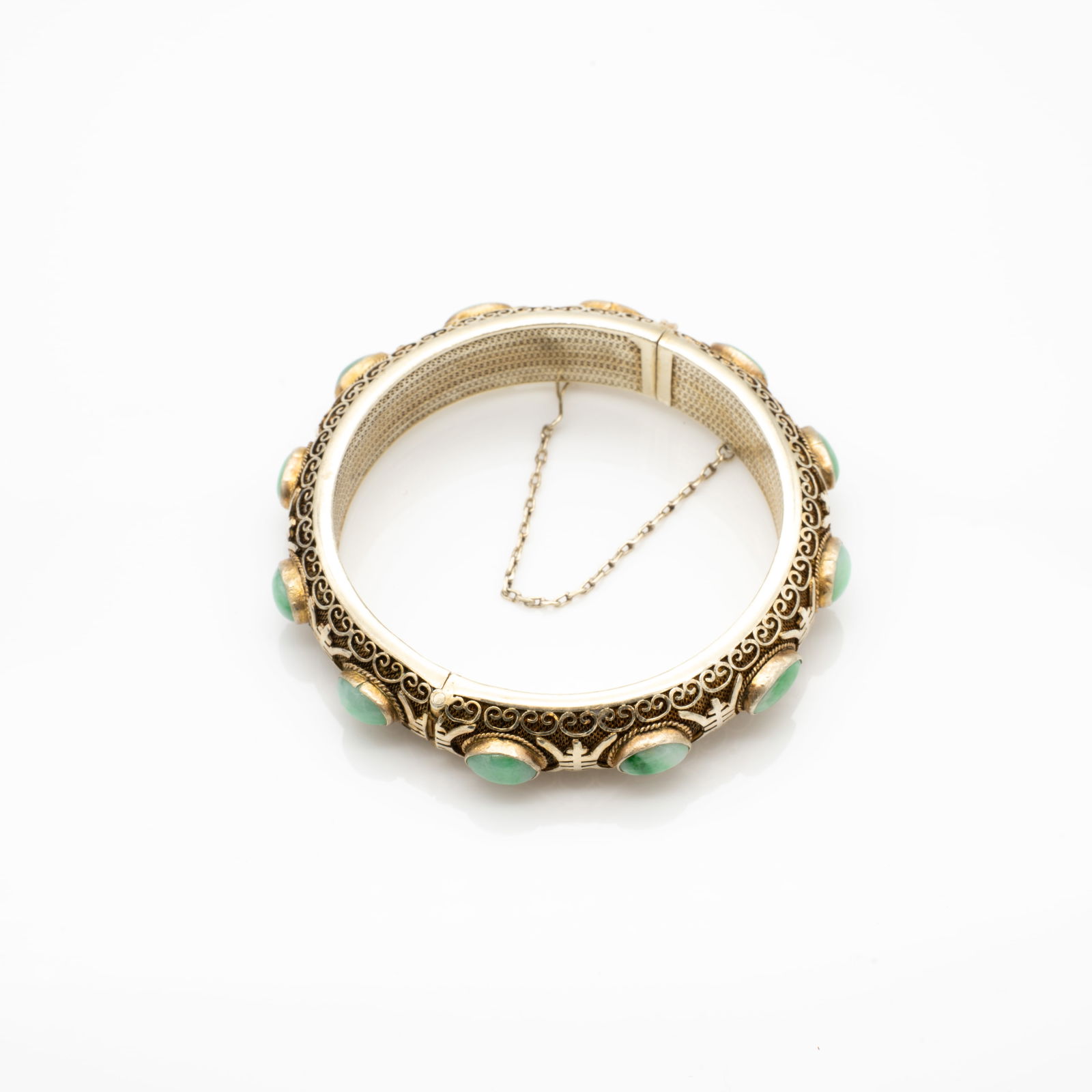 Chinese Silver Filigree Jade Bracelet Bangle (1 of 6)
