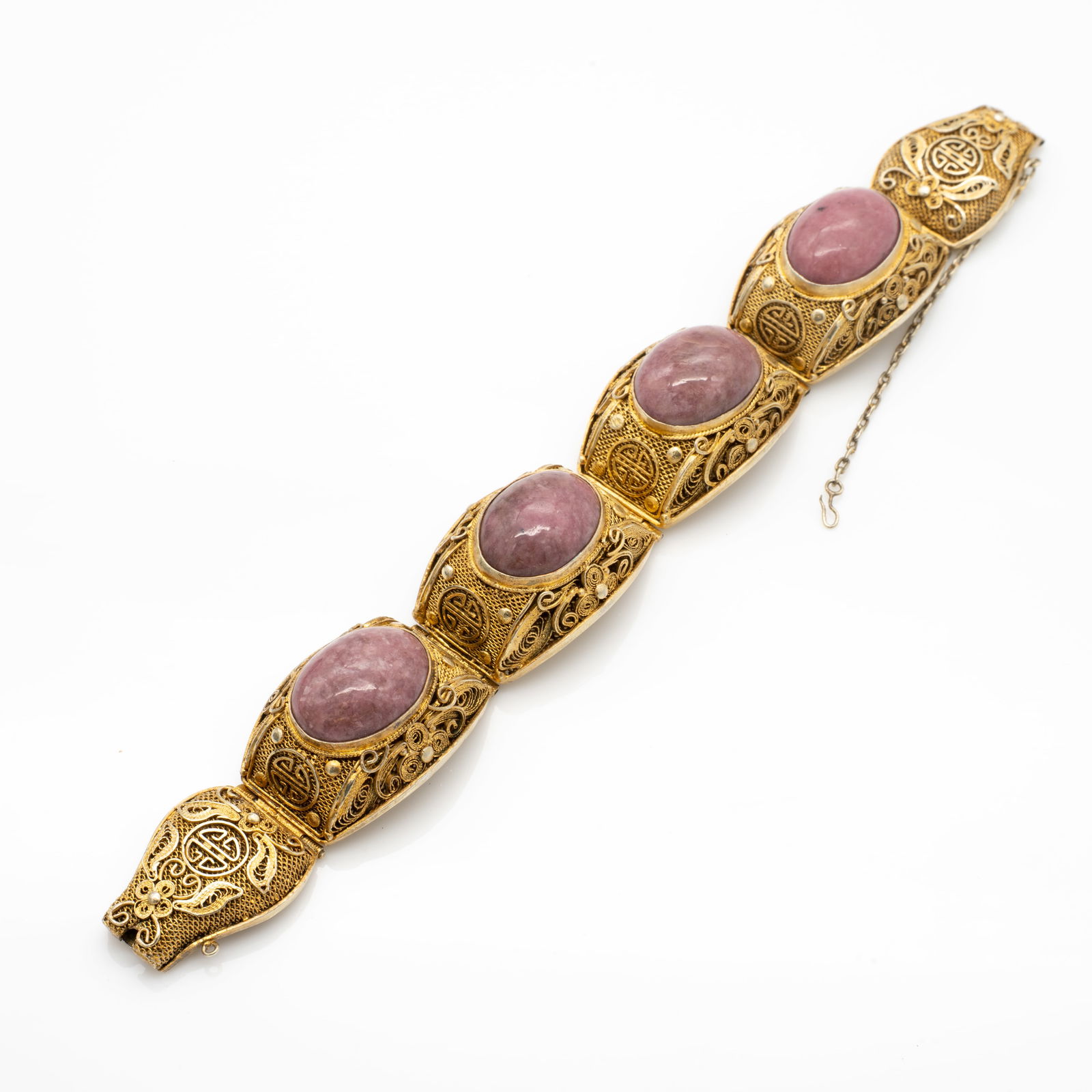 Chinese, Rhodochrosite, Silver Filigree Bracelet (1 of 3)