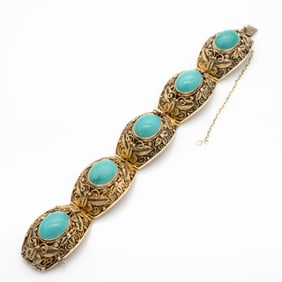 Chinese, Turquoise and Silver Gilt Filigree Bracelet