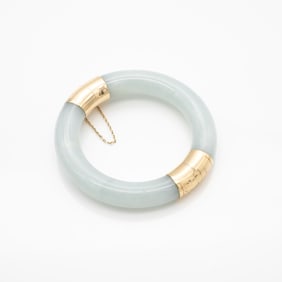 14k Gold and Jade Chinese Bangle Bracelet