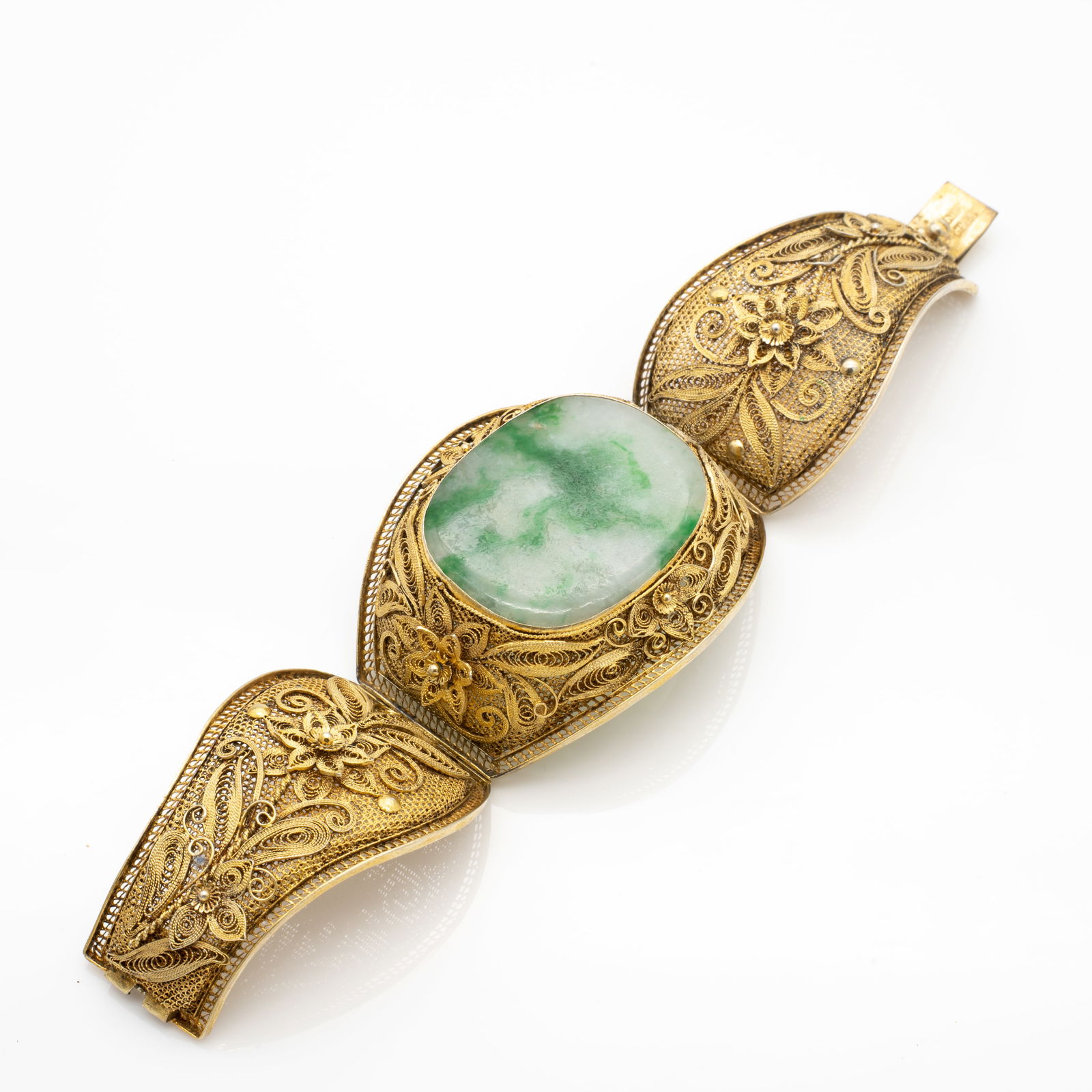 Large Chinese Silver Filigree and Jade Bracelet (1 of 5)