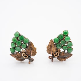 Antique Chinese 14k Gold Jadeite Earrings