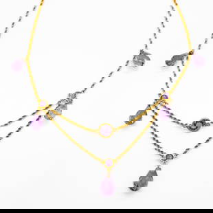 14K Gold Antique Belle Epoque Amethyst Briolette Lavalier Necklace: Lot 226 14K Gold Antique Belle Epoque Amethyst Briolette Lavalier Necklace  Description: Belle Époque lavalier necklace featuring faceted amethyst briolettes suspended from a 14k gold twisted chain,
