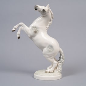 Hutschenreuther Germany Porcelain Rearing Horse Sculpture, Kunstabteilung Studio Mark