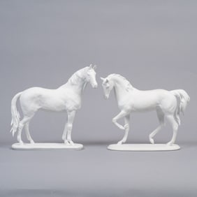 Pair of Kaiser Germany Bisque Porcelain Horse Sculptures, Models 643 & 450