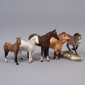 Group of 5 Beswick England Glazed Porcelain Horse Figurines