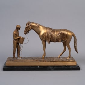 Delaware Park Horse and Groom Bronze-Finish Figural Trophy