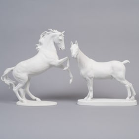 Lot of Two German Bisque Porcelain Horse Figurines, Kaiser & Tettau Atelier