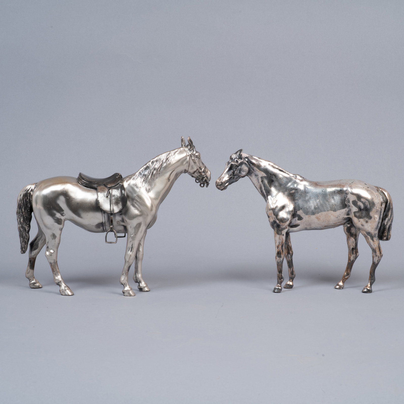 Pair of Jennings Brothers Silvered Metal Horse Sculptures (1 of 7)