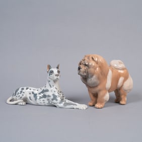 Royal Copenhagen Porcelain Dog Figures, Chow Chow No. 4762 & Great Dane No. 1679