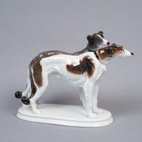 Porcelain group, "Two Borzoi greyhounds", Karl Ens porcelain factory, Volkstedt, model number 4461,