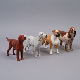 Group of 4 Beswick English Porcelain Dog Figurines: Irish Setter, English Setter, Boxer, and Spaniel