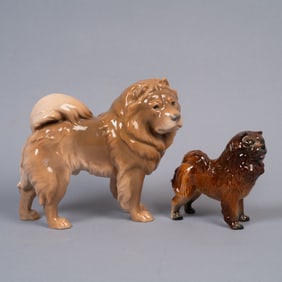 Lot of Two Glazed Porcelain Dog Figurines, Goebel and Bing & Grondahl Chow Chows