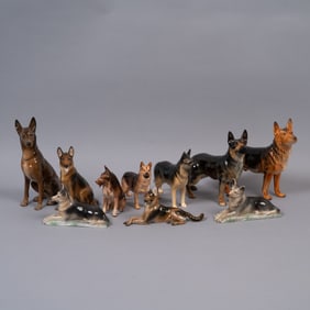 Group of 11 Vintage German Shepherd Porcelain Dog Figurines