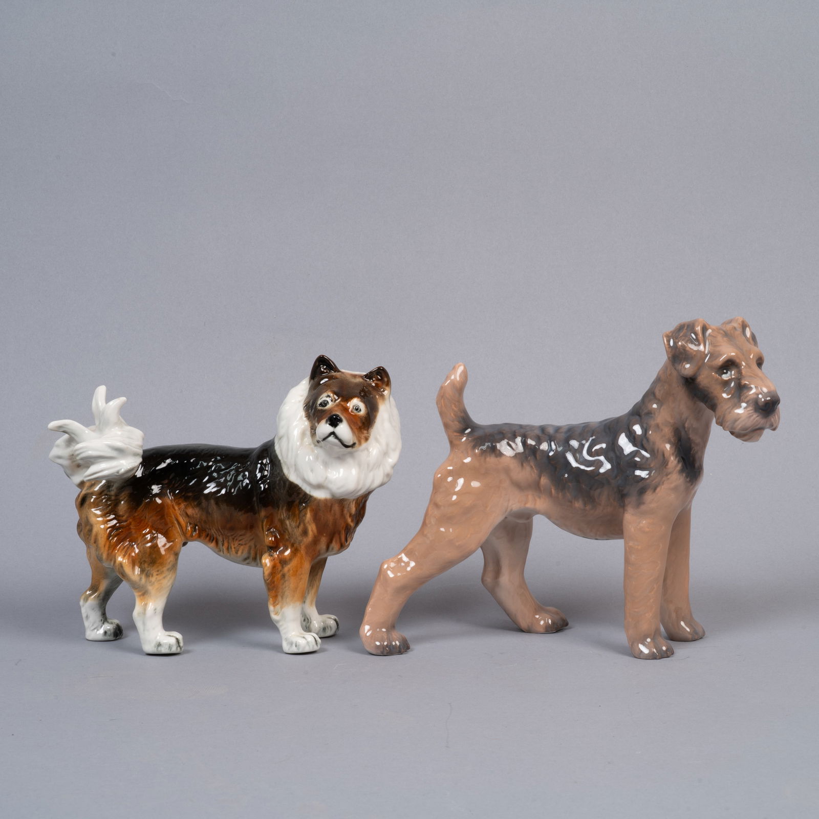 Lot of Two Porcelain Dog Figurines, Dahl-Jensen Airedale Terrier and Karl Ens Keeshond (Wolfsspitz) (1 of 7)