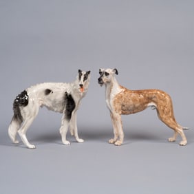 Lot of Two Porcelain Dog Figurines, Irish Dresden Irish Wolfhound & Royal Belvedere Borzoi