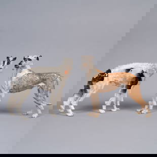 Lot of Two Porcelain Dog Figurines, Irish Dresden Irish Wolfhound & Royal Belvedere Borzoi: Lot 280 Lot of Two Porcelain Dog Figurines, Irish Dresden Irish Wolfhound & Royal Belvedere Borzoi Description: This lot includes: Irish Dresden / Müller Volkstedt Porcelain “The Irish Wolfhound&rd