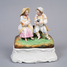 Staffordshire Figural Fairing Double Inkwell