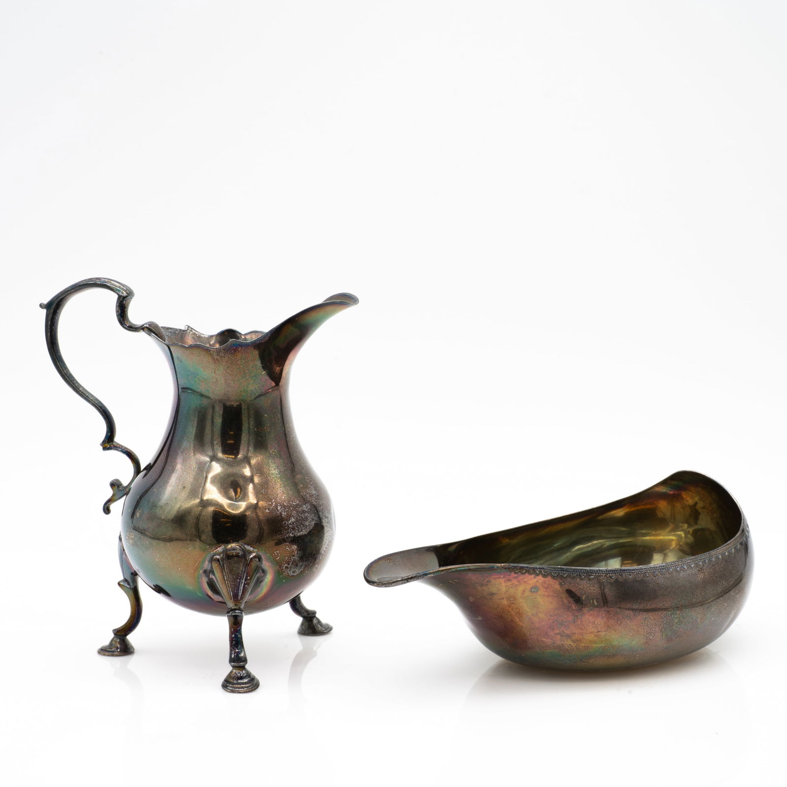 Antique Georgian Silver Pap Boat & Creamer (1 of 9)