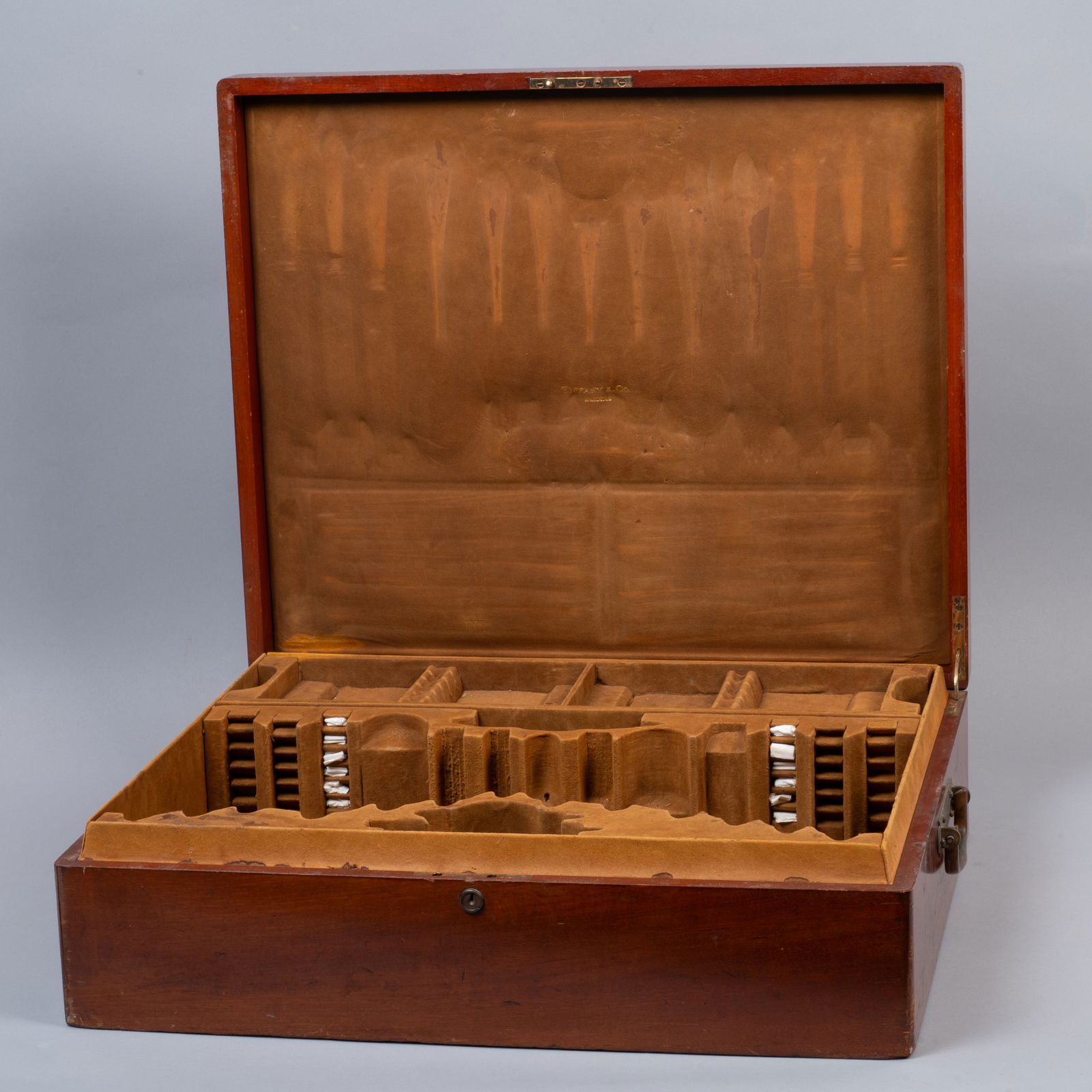 Large Antique Tiffany & Co. Fitted Mahogany Flatware Chest (1 of 11)