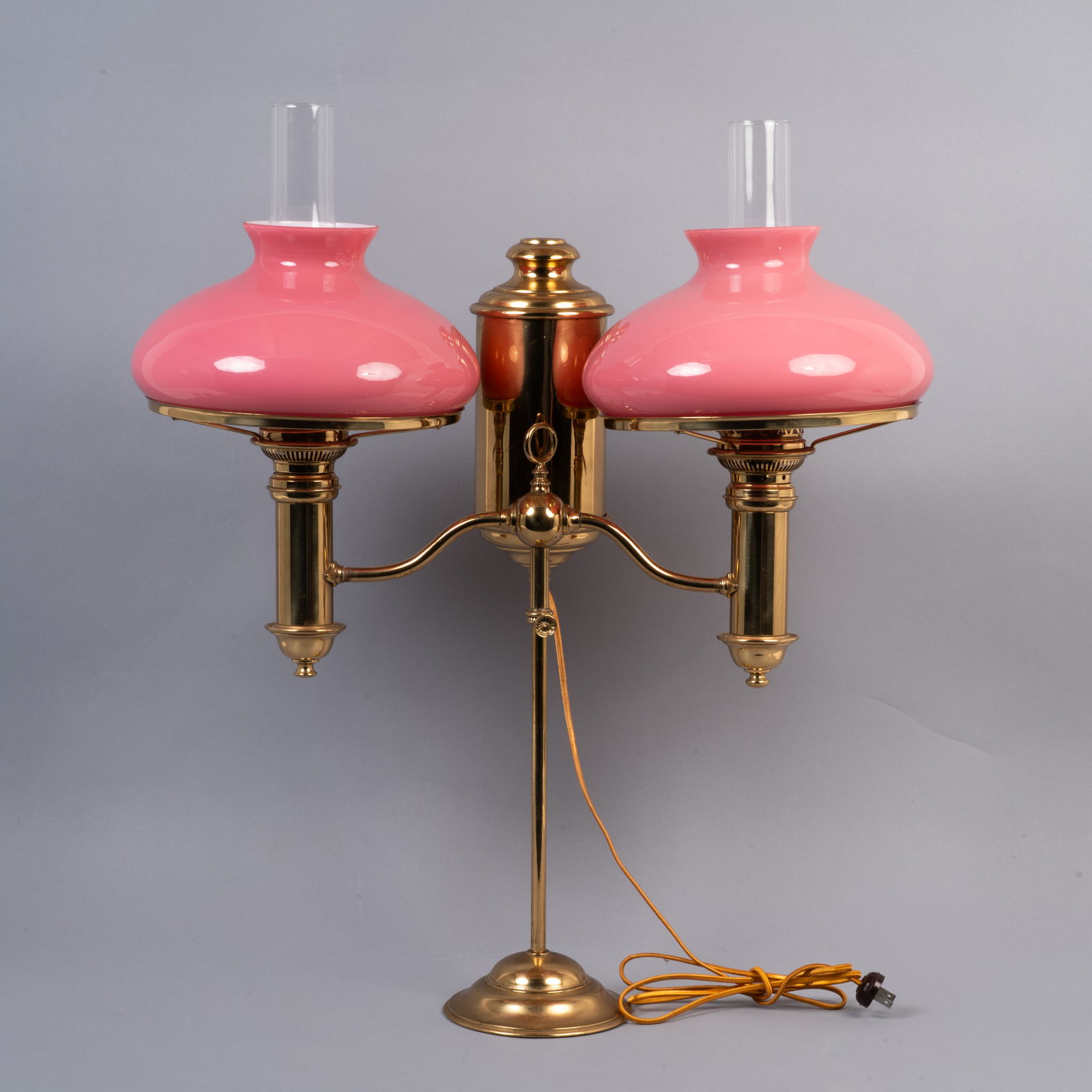 Antique Victorian Double Student Lamp Pink Shade (1 of 10)