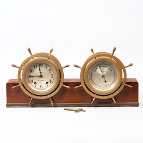 Seth Thomas Ship’s Wheel Clock and Barometer Desk Set