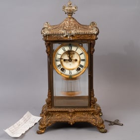 Antique Ansonia Crystal Regulator Mantel Clock