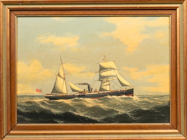 Salvatore Colacicco (Italian, b. 1935), The Steamer & Sails "Swallow" Seascape Painting