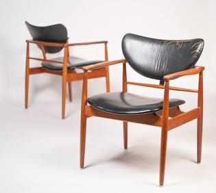 Finn Juhl “FJ 48" Armchairs for Niels Vodder, Copenhagen, Denmark, Signed, c. 1948–50, Teak
