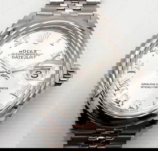 Rolex Ladies Datejust Stainless M279160 Roman Num with Box, Papers, and Service Receipt: Rolex Oyster Perpetual Datejust wristwatch, reference M279160, featuring a stainless steel case and jubilee bracelet, silver Roman numeral dial, and sapphire crystal with Cyclops magnifier. The watch