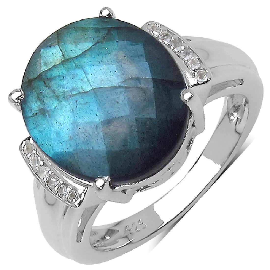 5.71 CTW Genuine Labradorite & White Topaz .925: 5.71 CTW Genuine Labradorite & White Topaz .925 Streling Silver Ring Metal Type: .925 Sterling Silver Setting: Prong-Set Item:Ring Finish:Rhodium Plated Total CTW:5.71 Carat Product Weight: 6.50 G