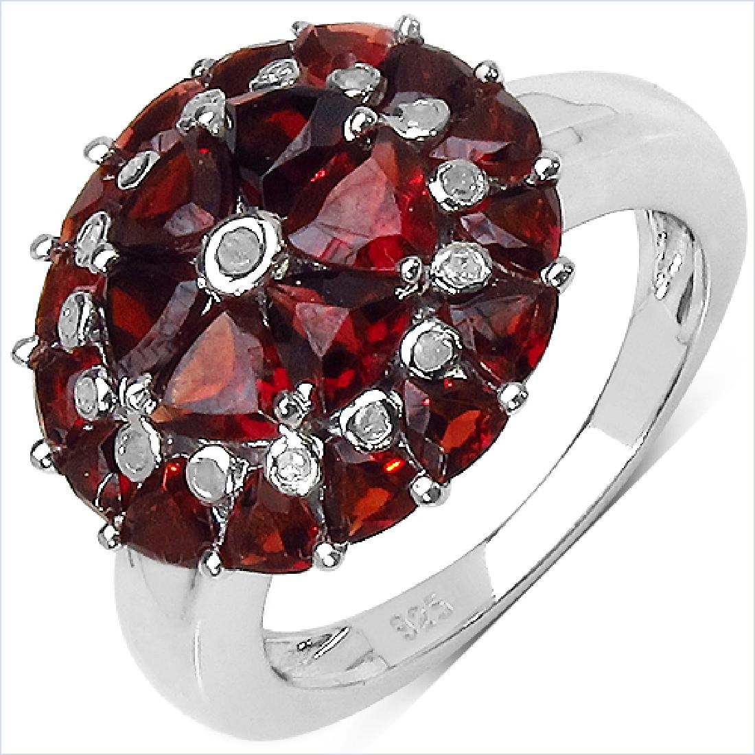 4.71 CTW Genuine Garnet & 0.09 ct.t.w Genuine Diamond: 4.71 CTW Genuine Garnet & 0.09 ct.t.w Genuine Diamond Accents Sterling Silver Ring Metal Type: .925 Sterling Silver Setting: Prong-Set Item:Ring Finish:Rhodium Plated925 QJ? IN Total CTW:4.89 Carat <b