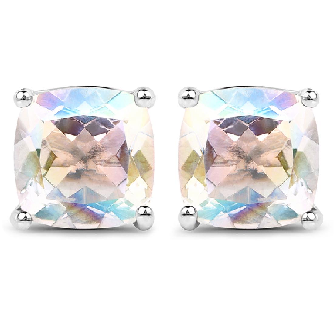 4.20 CTW Genuine White Rainbow Mystic Quartz .925: 4.20 CTW Genuine White Rainbow Mystic Quartz .925 Sterling Silver Earrings Metal Type: .925 Sterling Silver Setting: prong Item: Earrings Finish: Rhodium Plated Total CTW: 4.20 Carat Length 8.12 M