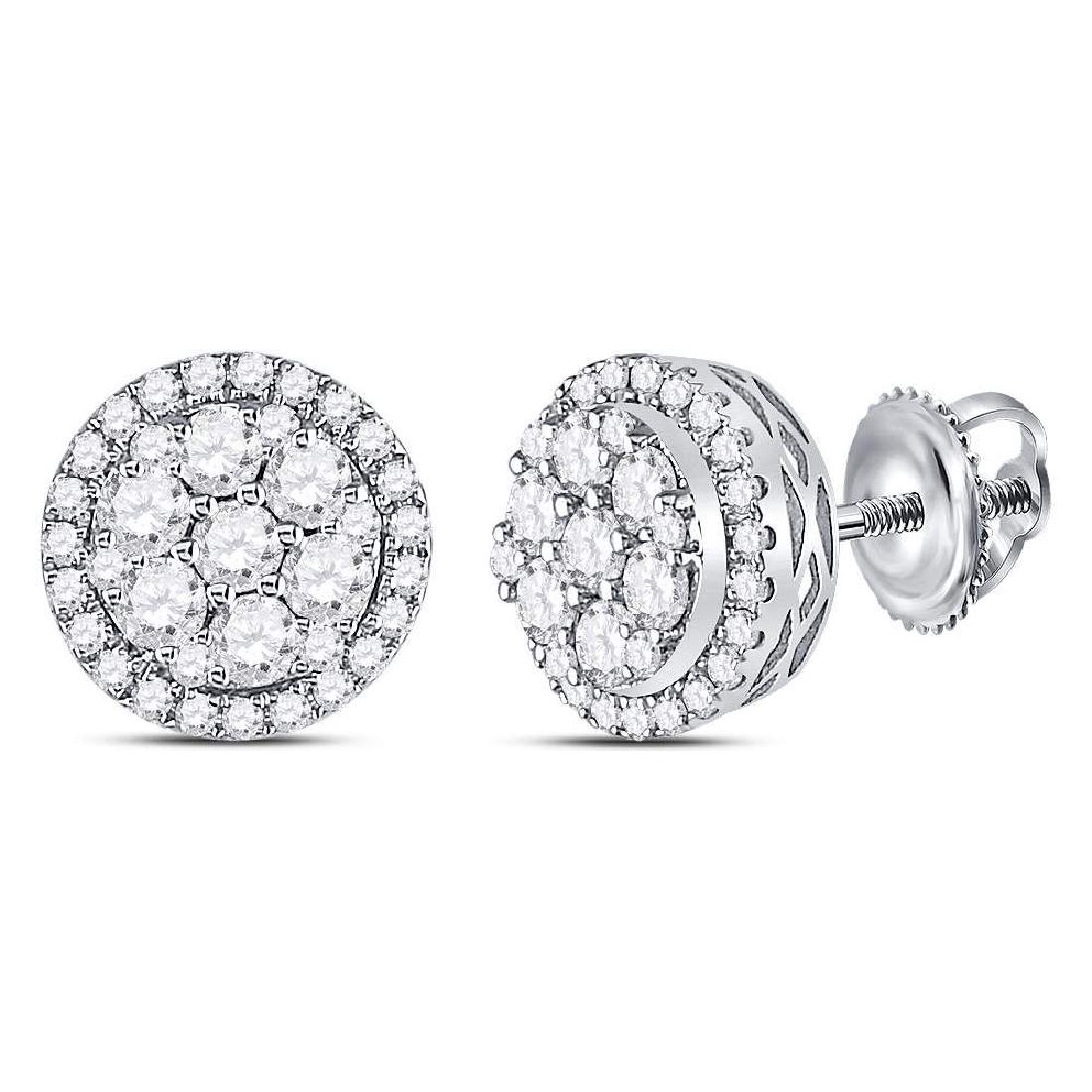 Diamond Circle Frame Cluster Earrings 14kt White Gold: Diamond Circle Frame Cluster Earrings 14kt White Gold Manufacturer Model: GGA-120326 Description 14kt White Gold Womens Round Diamond Circle Fra
