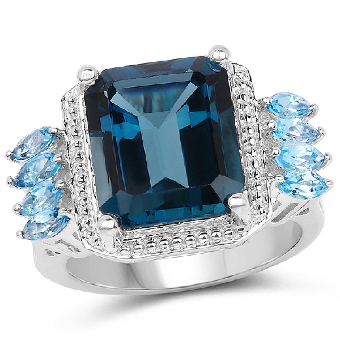 8.17 CTW Genuine London Blue Topaz & Swiss Blue Topaz: 8.17 CTW Genuine London Blue Topaz & Swiss Blue Topaz .925 Sterling Silver Ring Metal Type: .925 Sterling Silver Setting: Prong-Set Item:Ring Finish:Rhodium Plated Total CTW:8.17 Carat Length: 14.6