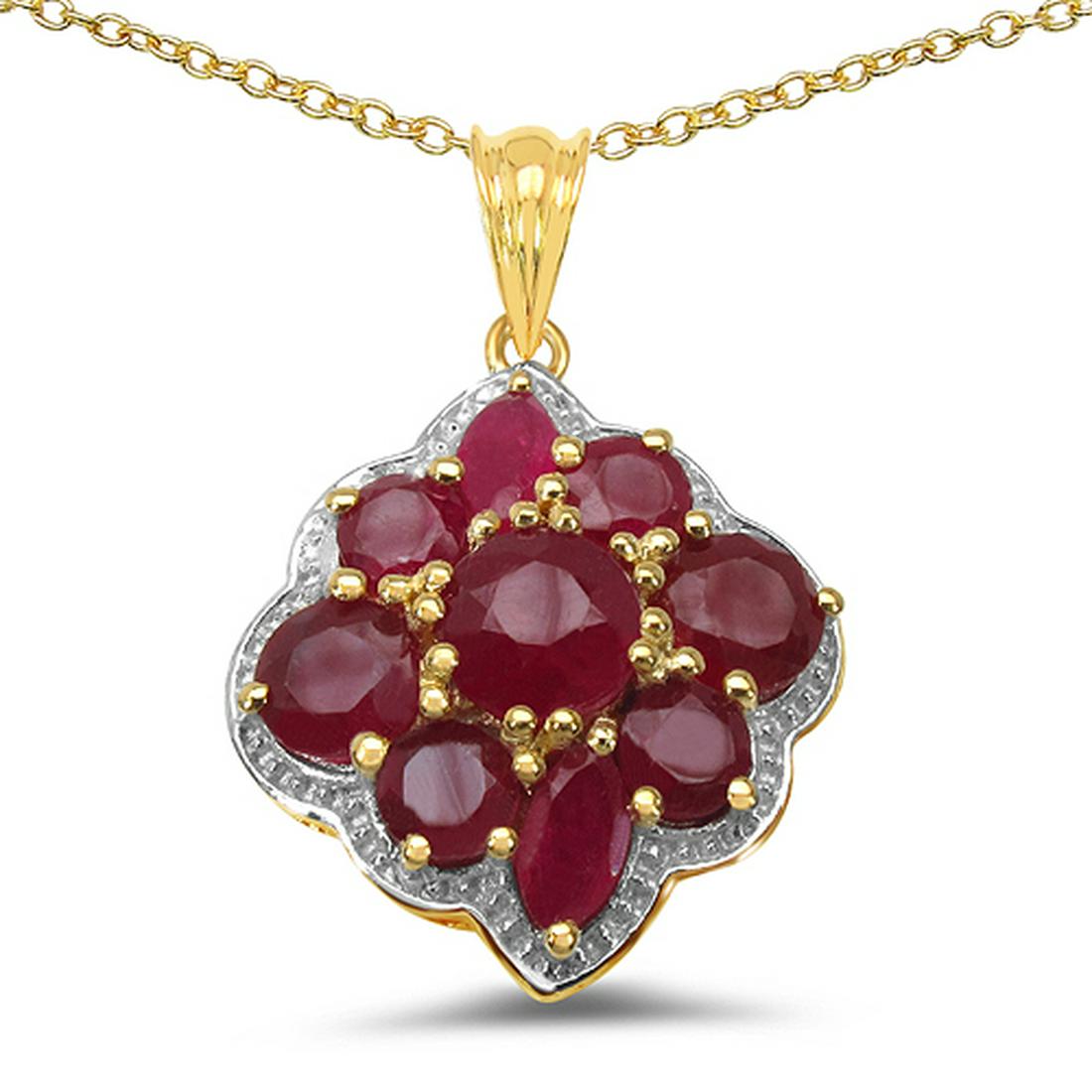4.30 CTW Genuine Ruby .925 Sterling Silver Pendant: 4.30 CTW Genuine Ruby .925 Sterling Silver Pendant Metal Type: .925 Sterling Silver Setting: Prong Item: Pendant Finish: 14K Yellow Gold Plated Total CTW: 4.30 Carat Product Weight: 5.30 Grams