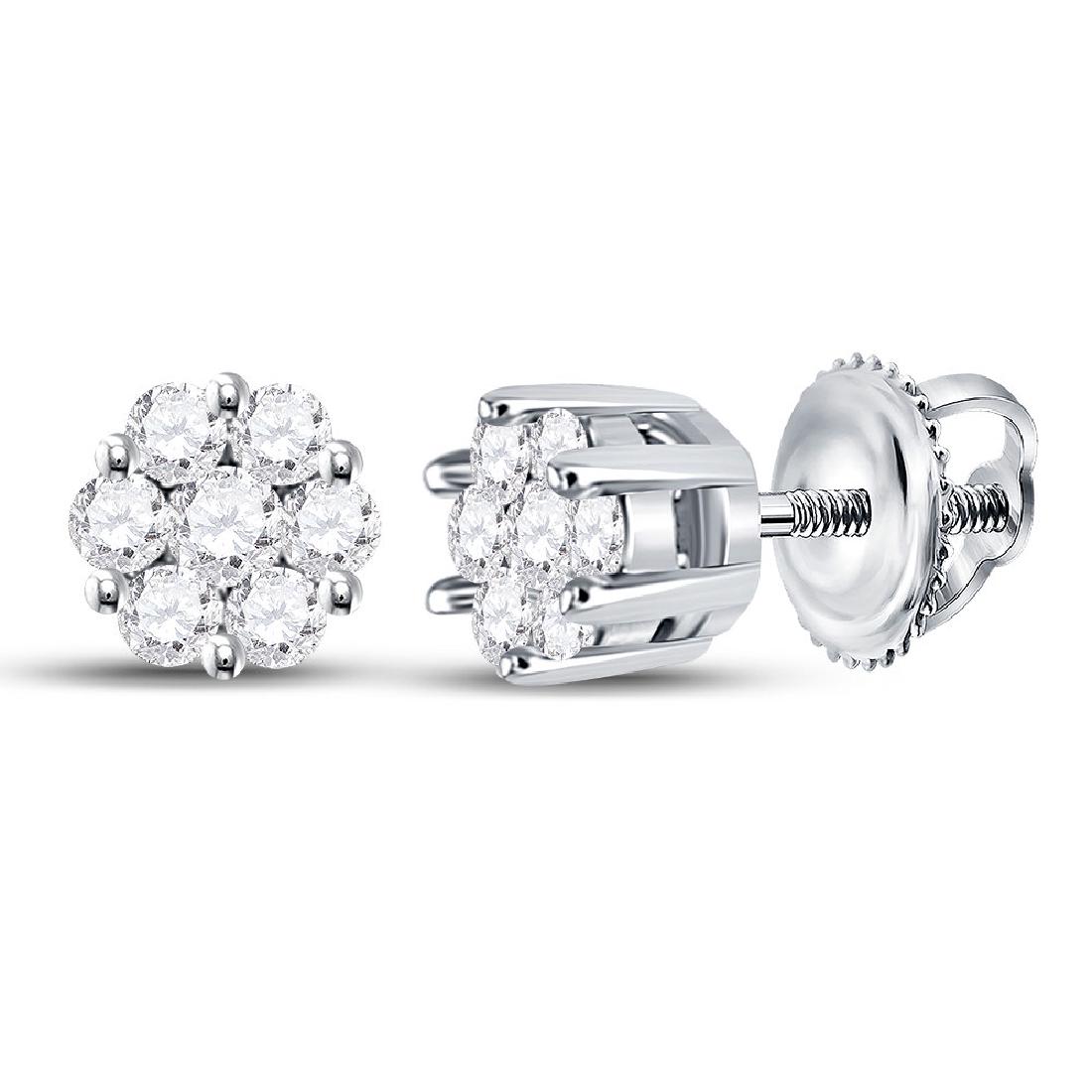 Diamond Flower Cluster Earrings 14kt White Gold: Diamond Flower Cluster Earrings 14kt White Gold Manufacturer Model: GGA-46568 Description 14kt White Gold Womens Round Diamond Flower Cluster Ea