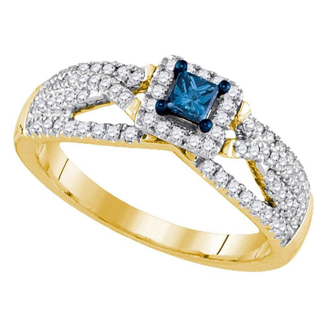 Princess Blue Color Enhanced Diamond Solitaire Bridal: Princess Blue Color Enhanced Diamond Solitaire Bridal Wedding Engagement Ring 14kt Yellow Gold Manufacturer Model: GGA-92742 Description 14kt Ye