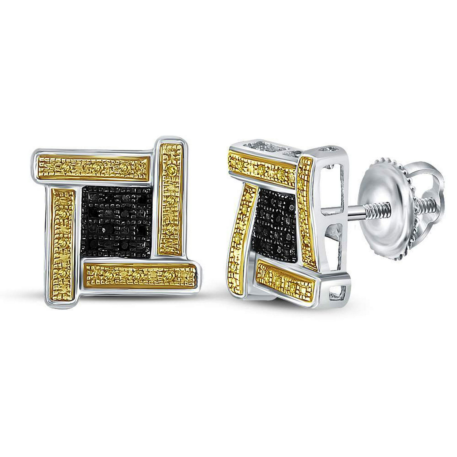 Mens Yellow Black Color Enhanced Diamond Cluster: Mens Yellow Black Color Enhanced Diamond Cluster Earrings Sterling Silver Manufacturer Model: GGA-82603 Description Sterling Silver Mens Round Y