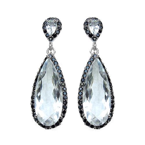 20.40 CTW Crystal Quartz & Black Spinel Earrings in: 20.40 CTW Crystal Quartz & Black Spinel Earrings in Sterling Silver Metal Type: .925 Sterling Silver Setting: Prong-Set Item:Earrings Finish:Rhodium Plated Total CTW:20.4 Carat Length: 41.00 MM