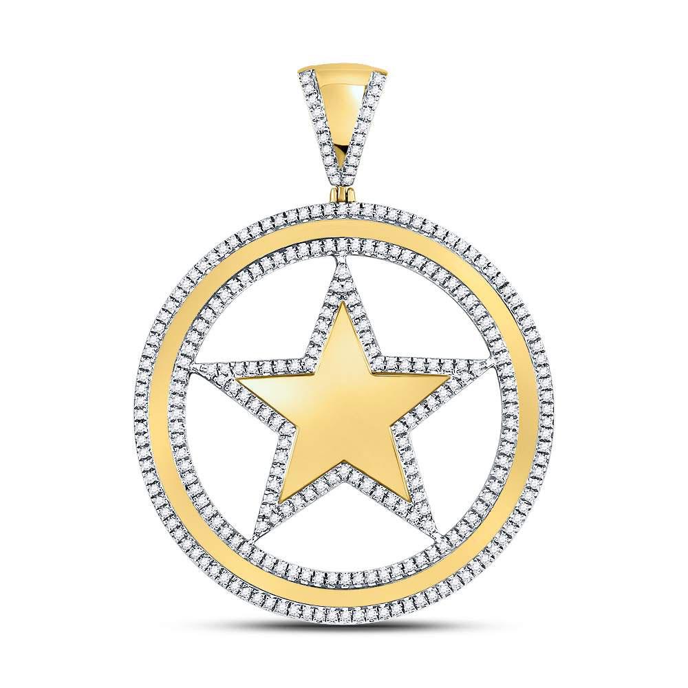 10K Yellow Gold Pendant Circle Star 1.07ctw Diamond: 10K Yellow Gold Pendant Circle Star 1.07ctw Diamond Manufacturer's Suggested Retail Price: $4280.00 Stone1 Type: Diamond @ 1.07 ctw Stone1 Color: I-J Stone1 Clarity: I2 Metal Type: 10K Yellow Gold Pro