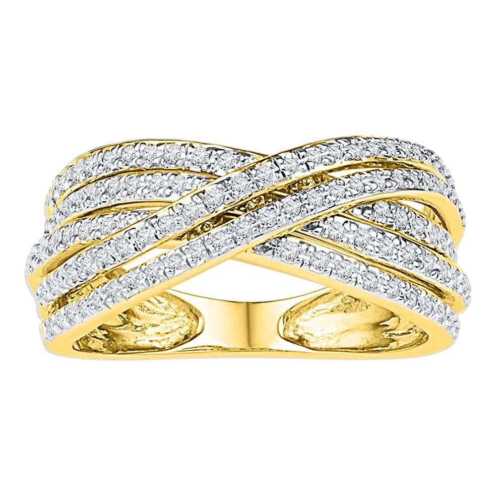 10K Yellow Gold Ring Crossover 0.63ctw Diamond: 10K Yellow Gold Ring Crossover 0.63ctw Diamond Manufacturer's Suggested Retail Price: $1720.00 Stone1 Type: Diamond @ 0.63 ctw Stone1 Color: I-J Stone1 Clarity: I2-I3 Metal Type: 10K Yellow Gold Produ