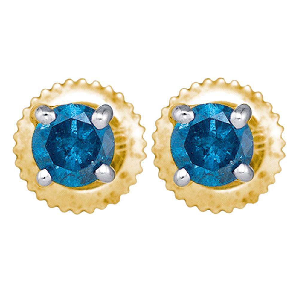 10K Yellow Gold Earrings Solitaire 0.25ctw Colored Blue: 10K Yellow Gold Earrings Solitaire 0.25ctw Colored Blue Diamond Manufacturer's Suggested Retail Price: $560.00 Stone1 Type: Colored Blue Diamond @ 0.25 ctw Stone1 Color: Blue Stone1 Clarity: I2-I3 Met