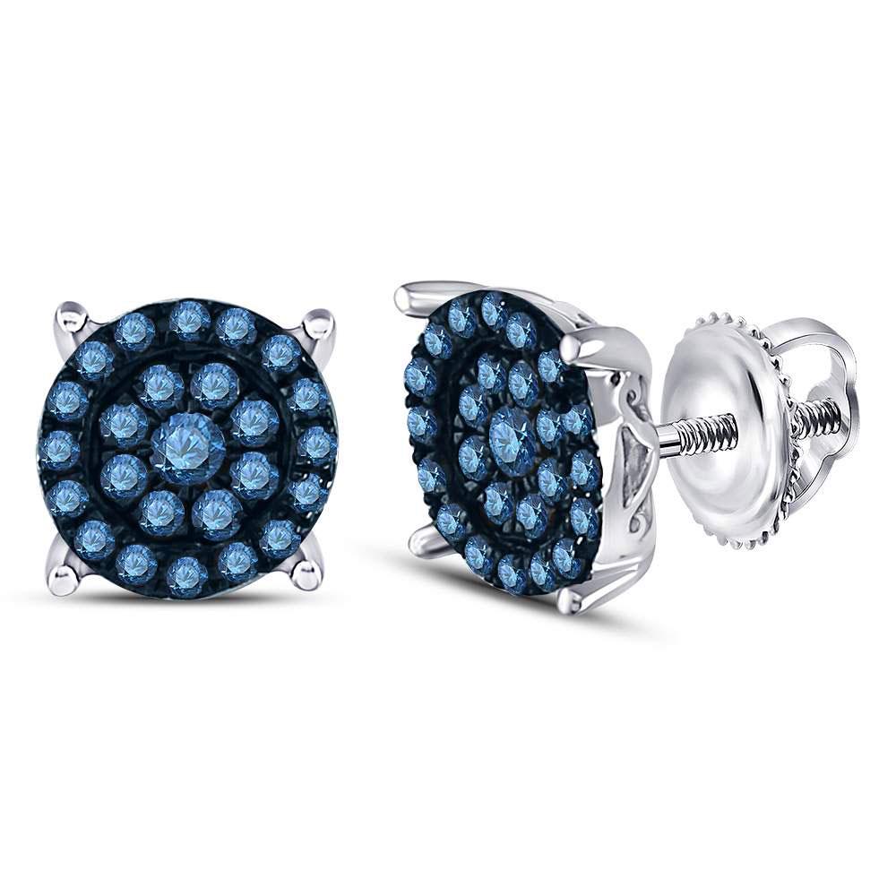 10K White Gold Earrings Cluster 0.49ctw Colored Blue: 10K White Gold Earrings Cluster 0.49ctw Colored Blue Diamond Manufacturer's Suggested Retail Price: $920.00 Stone1 Type: Colored Blue Diamond @ 0.49 ctw Stone1 Color: Blue Stone1 Clarity: I2-I3 Metal